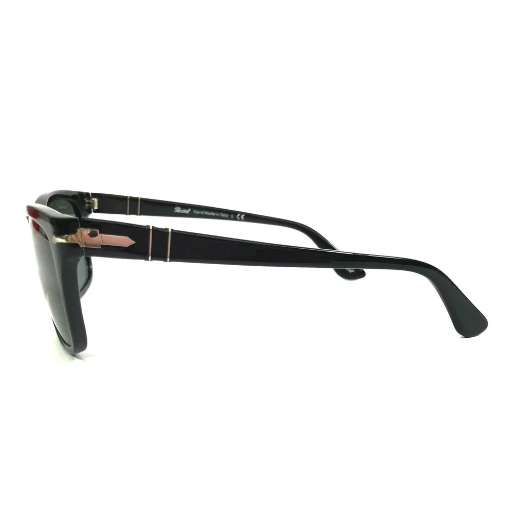 Persol Sunglasses 3135-S 95/31 Shiny Black Silver Square Frames w/ Green Lenses